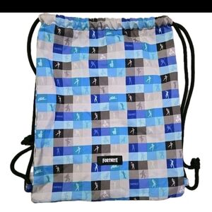 ​Fortnite Drawstring Bag Cinch Sack Blue Grey Checkered Emote Loot Llama Backpac